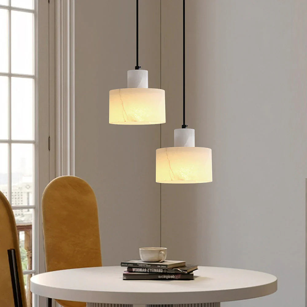 Hanging Lamp with Marble Shade – Minimalist Elegance