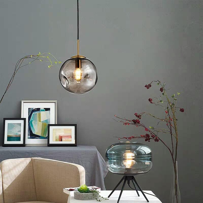 Designer Hanging Lamp with Spherical Glass Shade