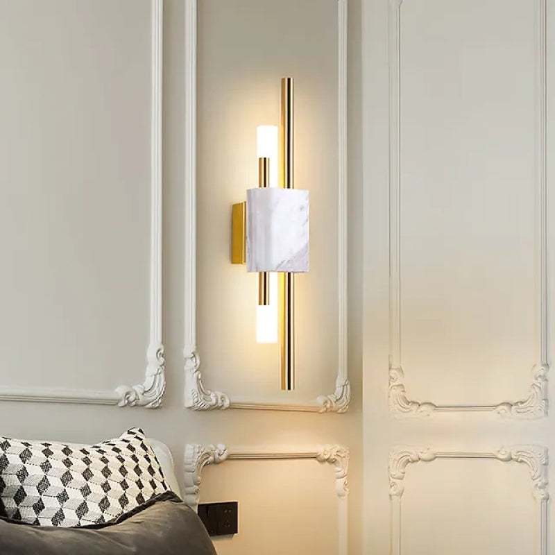 Drena Modern Linear Wall Sconce Marble. White/Green/Gold. Living Room