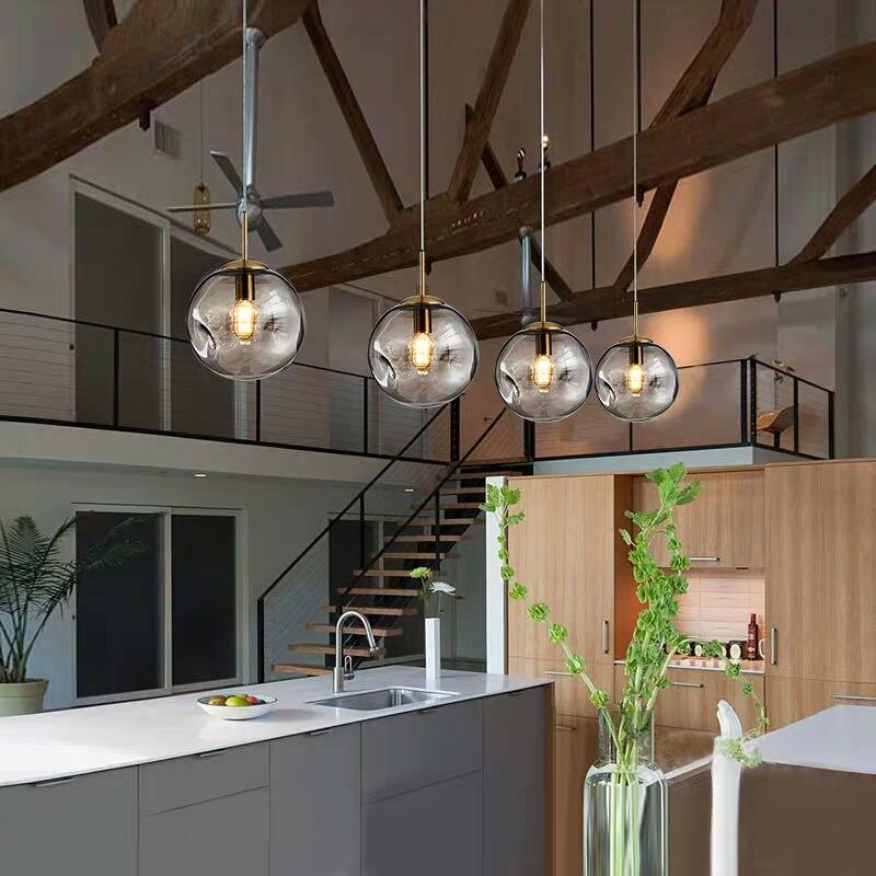 Designer Hanging Lamp with Spherical Glass Shade