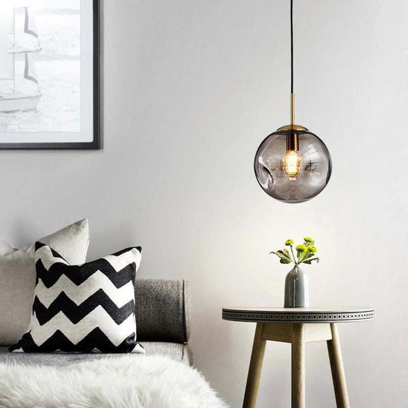 Designer Hanging Lamp with Spherical Glass Shade