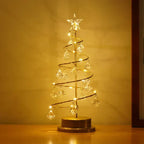 Decorative LED Christmas Tree on a Gold Base – Holiday Ornament with Spiral Wire and Crystals