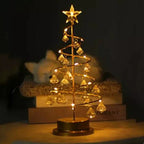 Decorative LED Christmas Tree on a Gold Base – Holiday Ornament with Spiral Wire and Crystals