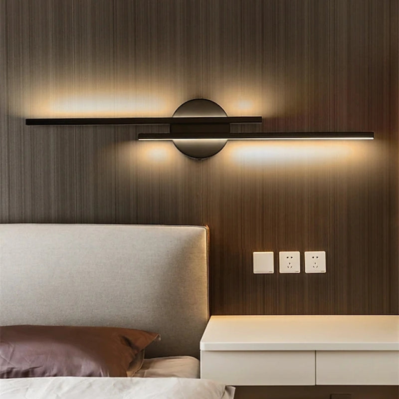 Arisha Modern LED Wall Light, Twin Linear, Black/White, Metal, Bedroom