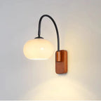 Modern Wall Sconce with Glass Shade and Wooden Base – Bedroom, Living Room, Reading Nook