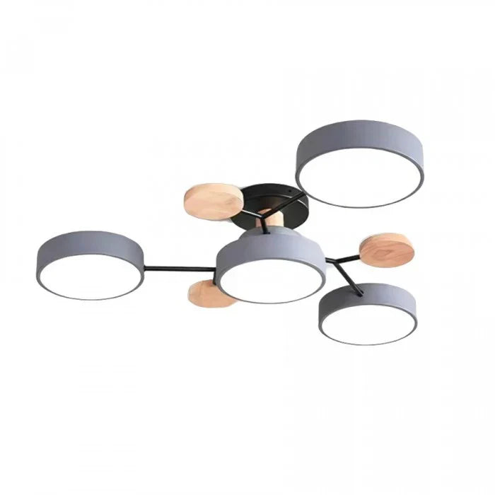 Modern LED Multi-Arm Ceiling Lamp – Minimalist Design with Wooden Accents