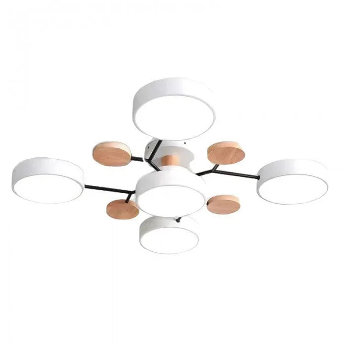 Modern LED Multi-Arm Ceiling Lamp – Minimalist Design with Wooden Accents