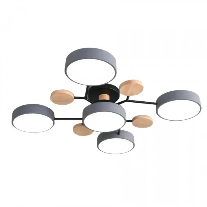 Modern LED Multi-Arm Ceiling Lamp – Minimalist Design with Wooden Accents
