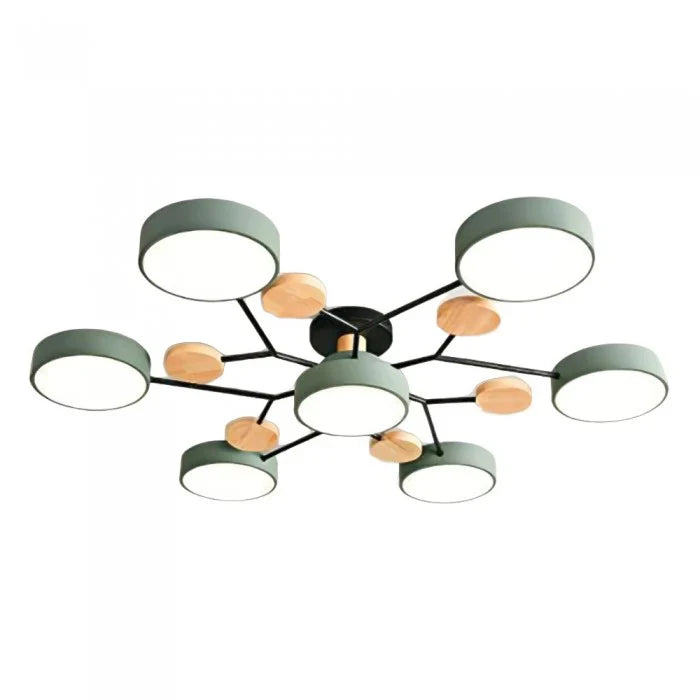 Modern LED Multi-Arm Ceiling Lamp – Minimalist Design with Wooden Accents