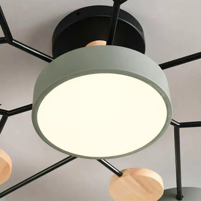 Modern LED Multi-Arm Ceiling Lamp – Minimalist Design with Wooden Accents