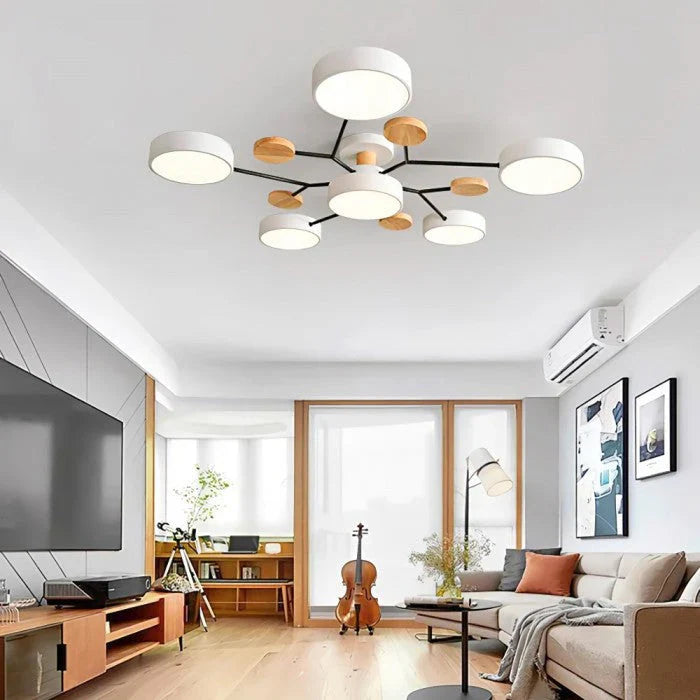 Modern LED Multi-Arm Ceiling Lamp – Minimalist Design with Wooden Accents