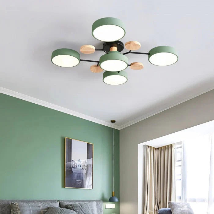 Modern LED Multi-Arm Ceiling Lamp – Minimalist Design with Wooden Accents