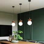 Modern ceiling lamp in Japanese style with a wooden base – minimalist sphere