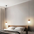 Modern ceiling lamp in Japanese style with a wooden base – minimalist sphere