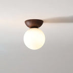 Modern ceiling lamp in Japanese style with a wooden base – minimalist sphere