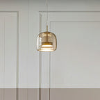 June Modern Cylinder Pendant Light. Clear/Smoky Gray/Amber