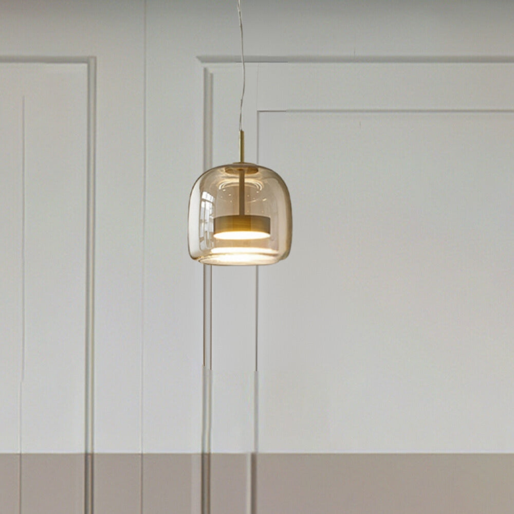 June Modern Cylinder Pendant Light. Clear/Smoky Gray/Amber