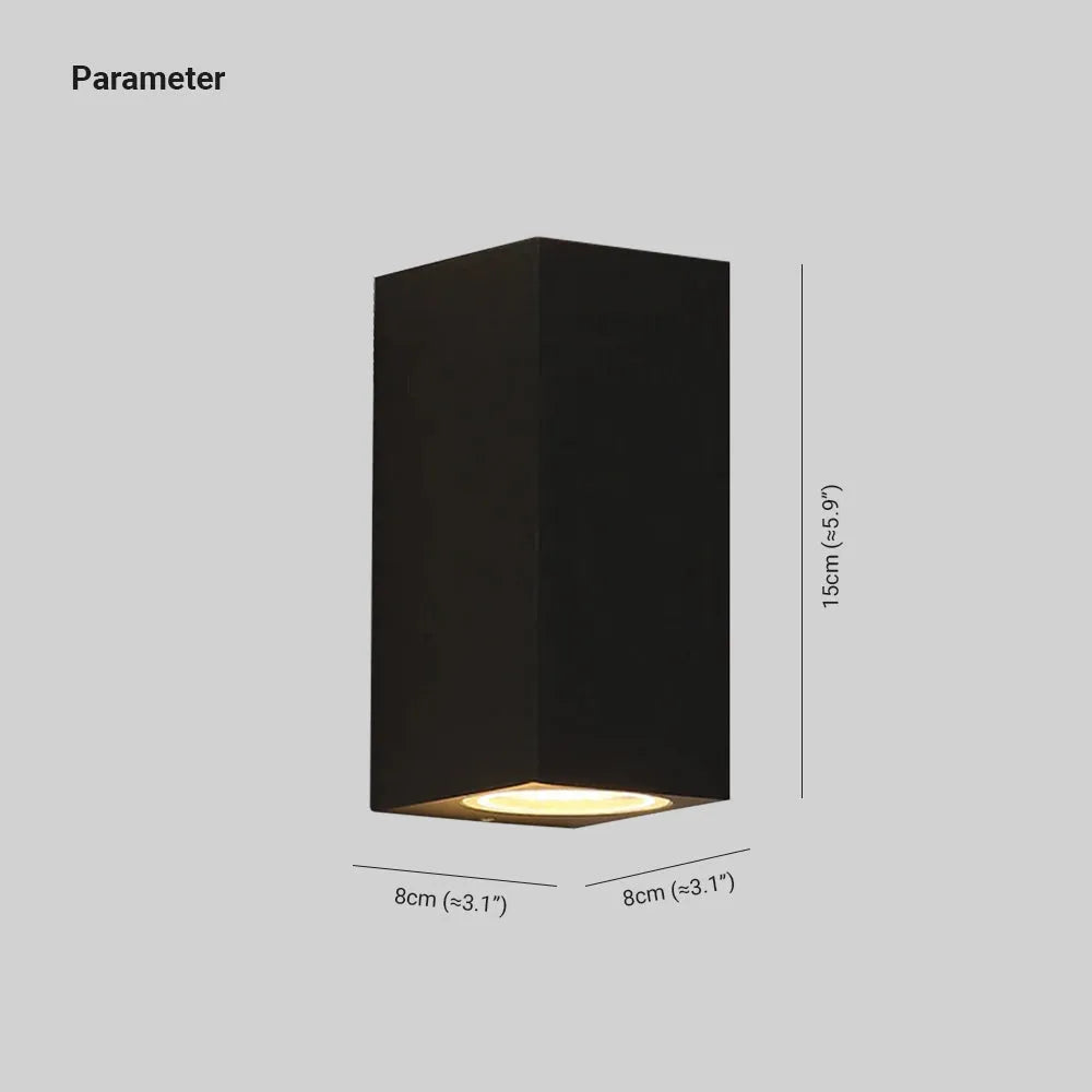 Tavon Minimalist Metal Square Outdoor Wall Lamp, Black