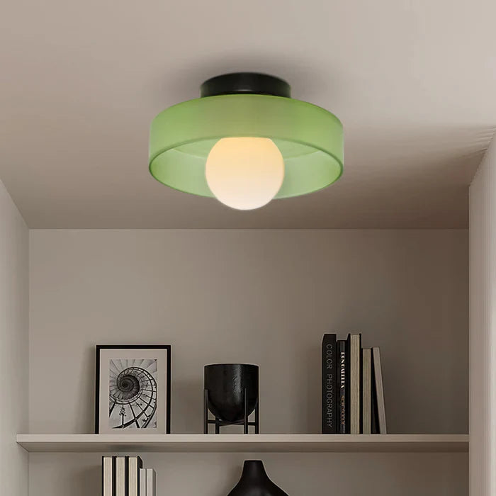 Modern glass ceiling lamp with a shade in minimalist design