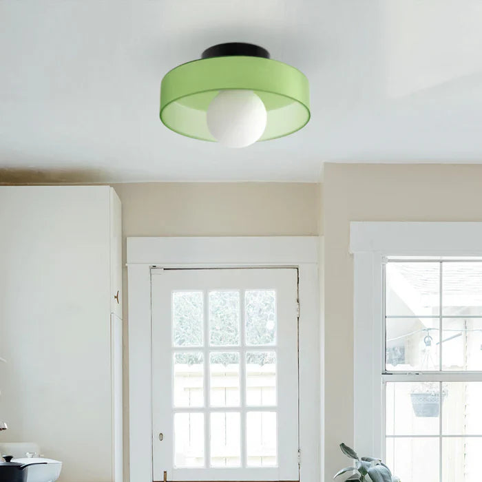 Modern glass ceiling lamp with a shade in minimalist design