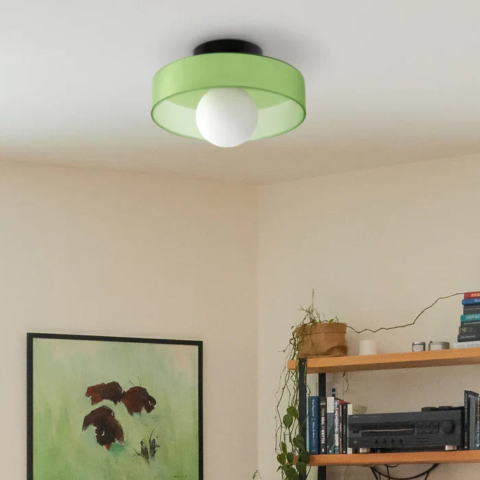 Modern glass ceiling lamp with a shade in minimalist design