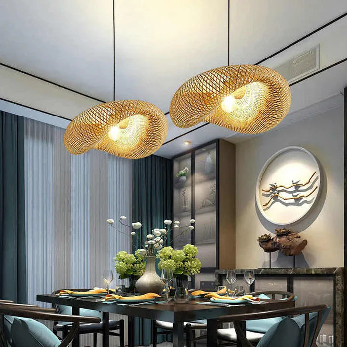 Handwoven Bamboo Pendant Lamp in Boho Style