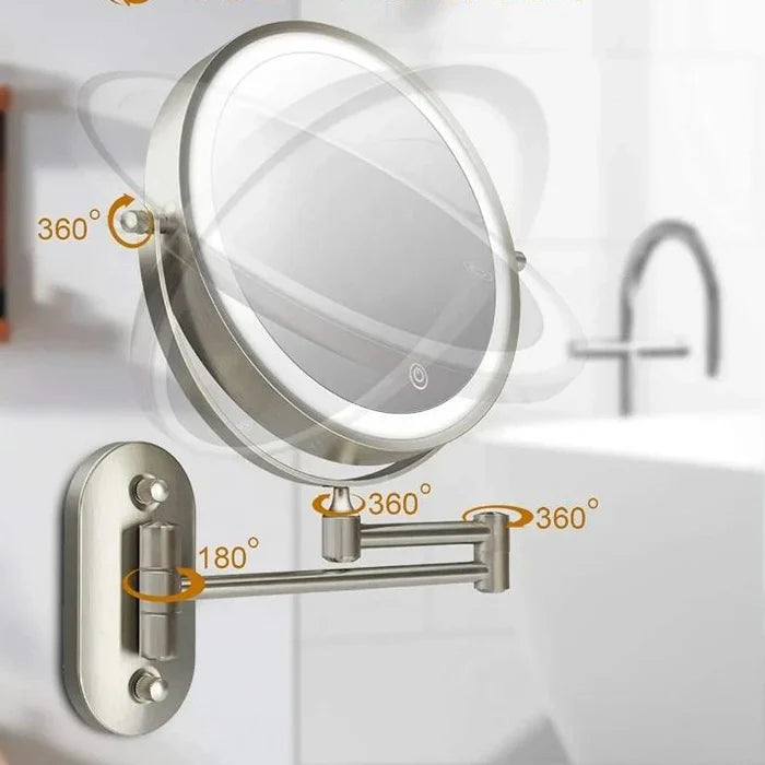 Wall-mounted cosmetic mirror with LED lighting and magnification