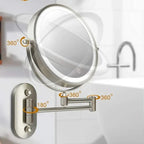 Wall-mounted cosmetic mirror with LED lighting and magnification
