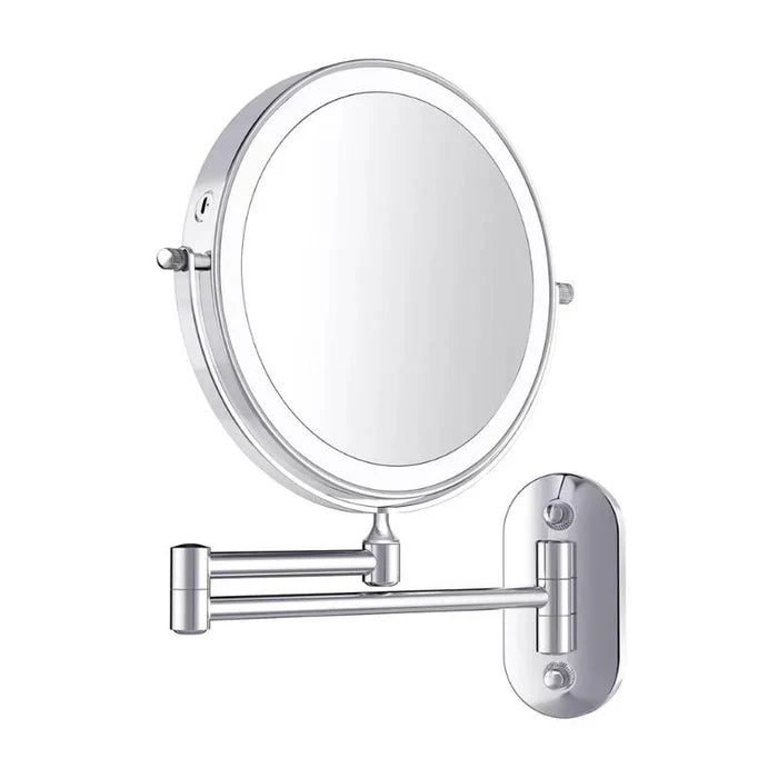 Wall-mounted cosmetic mirror with LED lighting and magnification