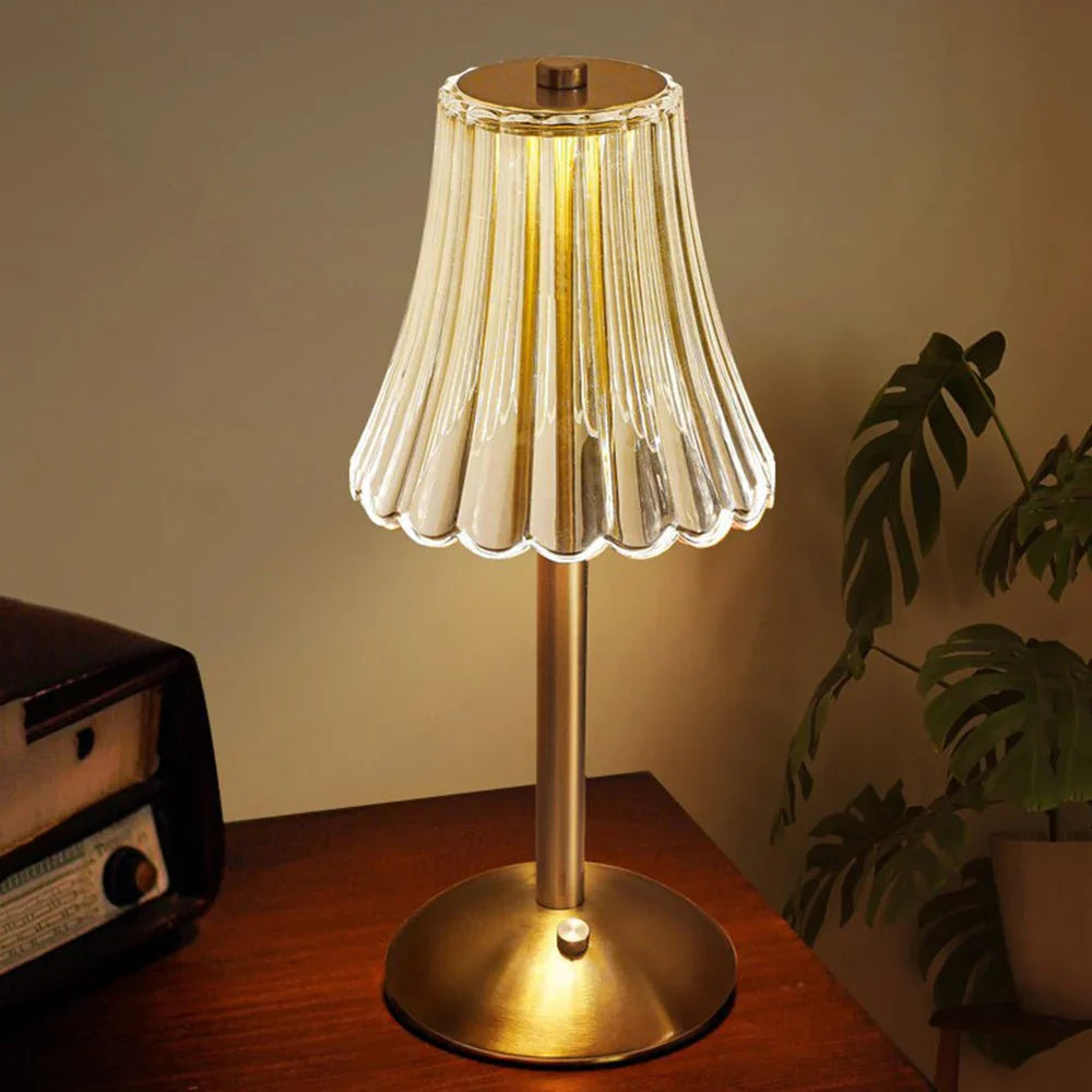 Elegant LED Table Lamp with Crystal Shade and Gold Finish – Touch Activated