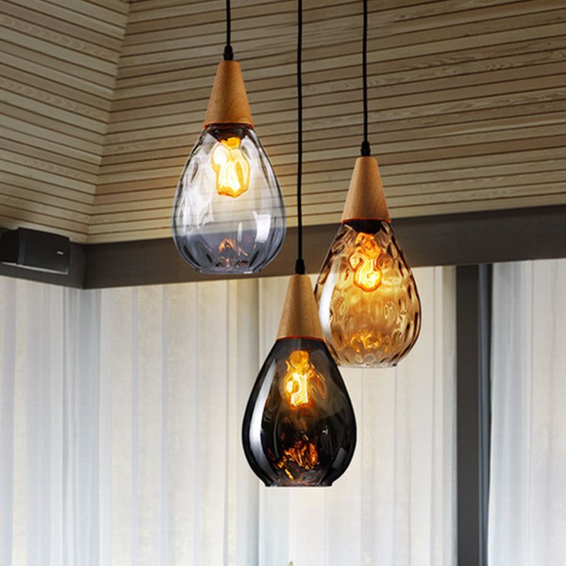 Arisha Vintage LED Suspension Amber Glass Wood Bedroom