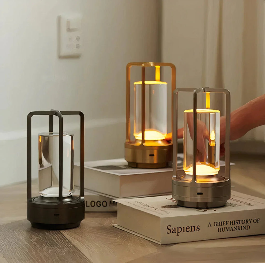 Modern LED Table Lamp Lantern with Touch Switch and Elegant Metal Frame
