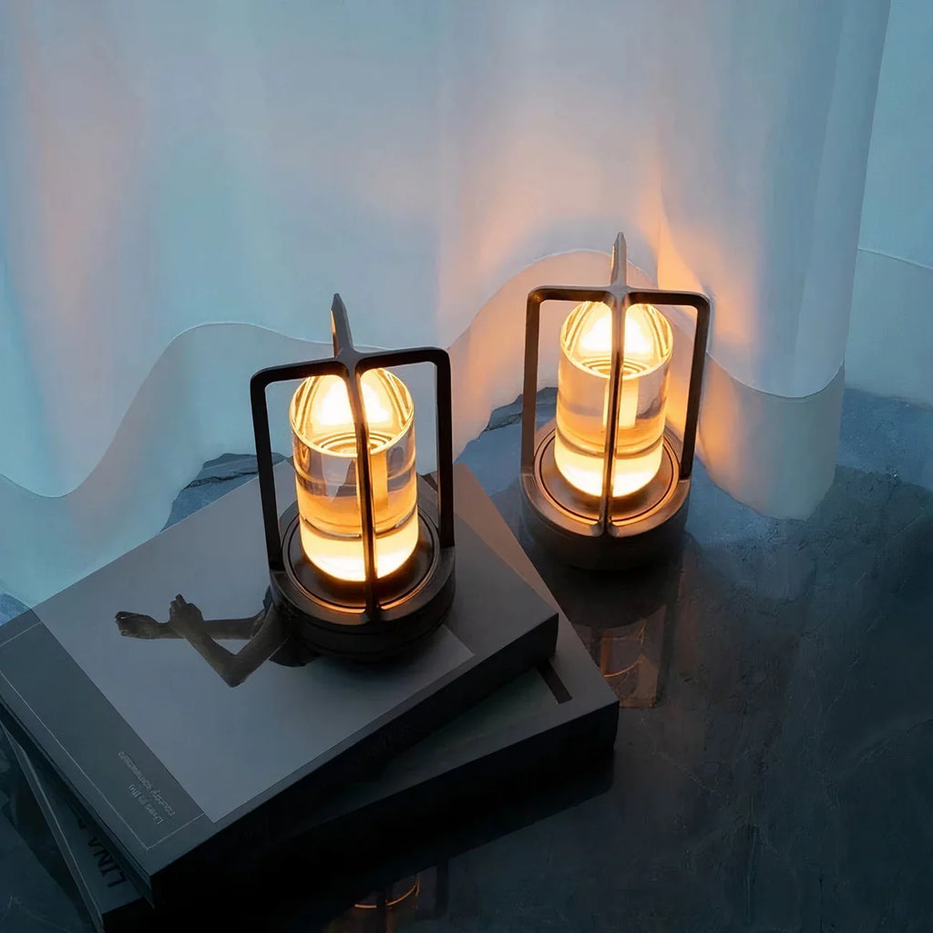 Modern LED Table Lamp Lantern with Touch Switch and Elegant Metal Frame