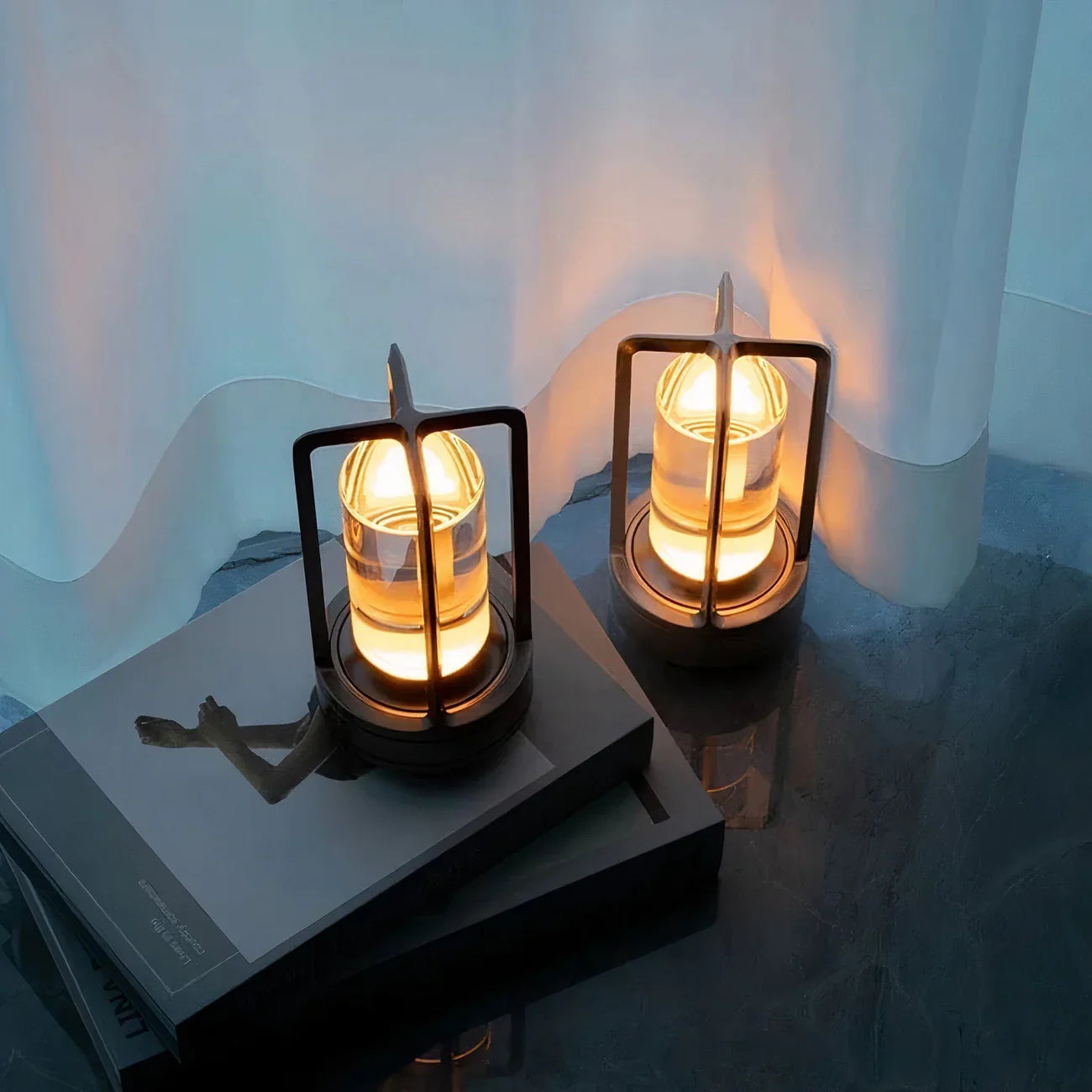 Modern LED Table Lamp Lantern with Touch Switch and Elegant Metal Frame