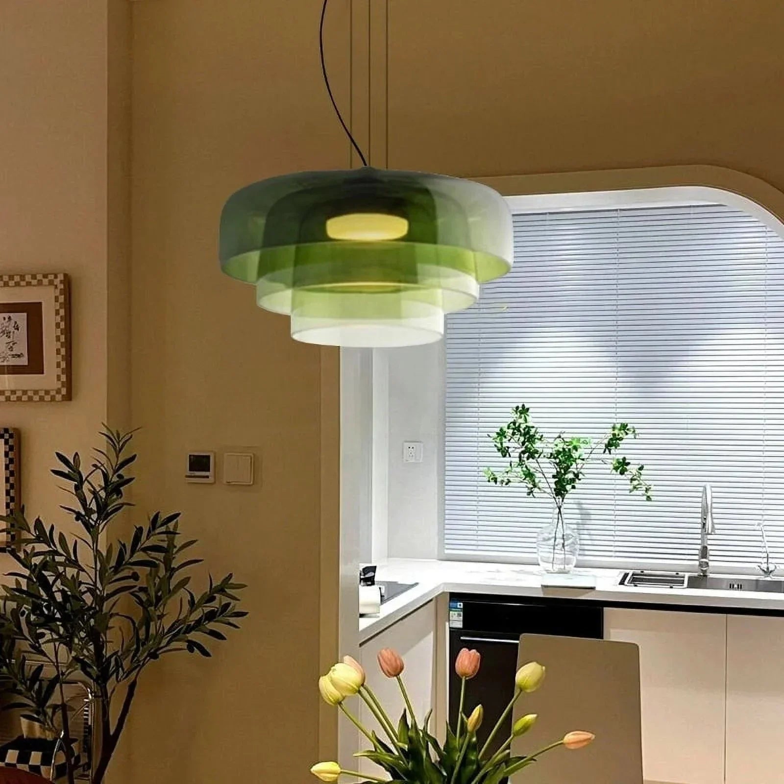 Modern Glass Pendant Lamp with Layered Shade – Design Inspired by Retro Style