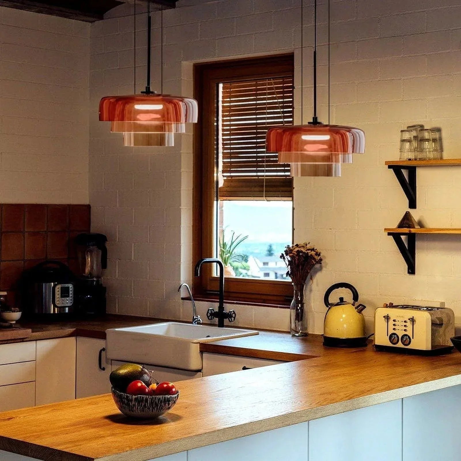 Modern Glass Pendant Lamp with Layered Shade – Design Inspired by Retro Style