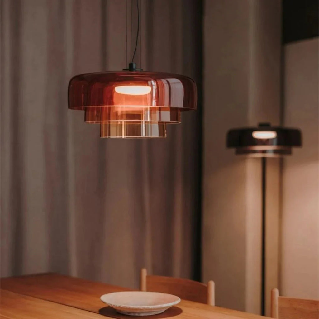 Modern Glass Pendant Lamp with Layered Shade – Design Inspired by Retro Style