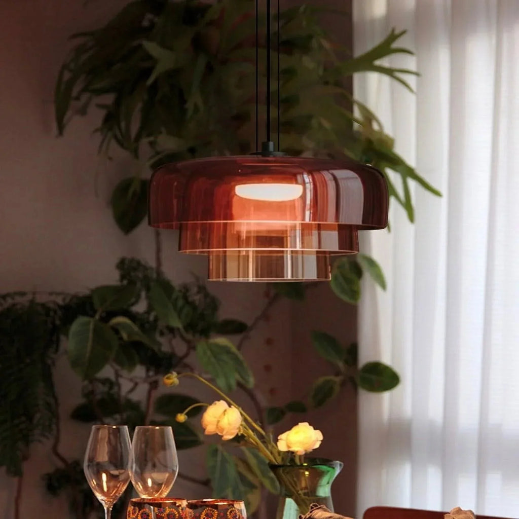 Modern Glass Pendant Lamp with Layered Shade – Design Inspired by Retro Style