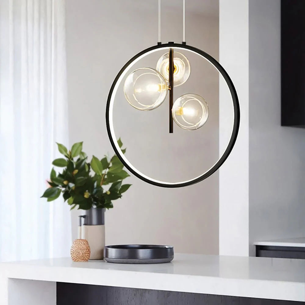 Modern LED pendant lamp in the shape of a circle with a central light source