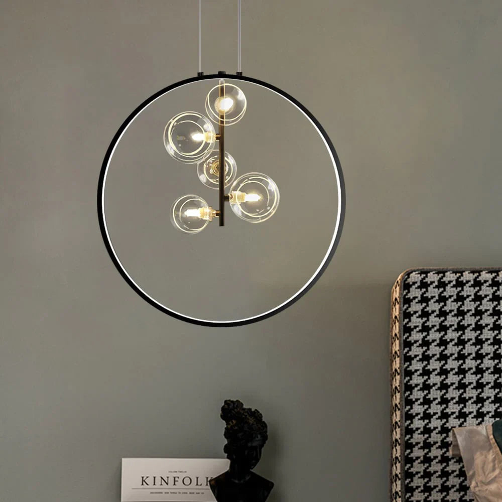 Modern LED pendant lamp in the shape of a circle with a central light source