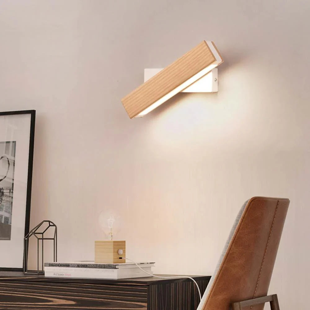 Wooden Adjustable LED Wall Lamp for Reading