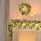 LED Garland with Olive Leaves – Decorative Light Garland for Fireplace, Door, or Wall