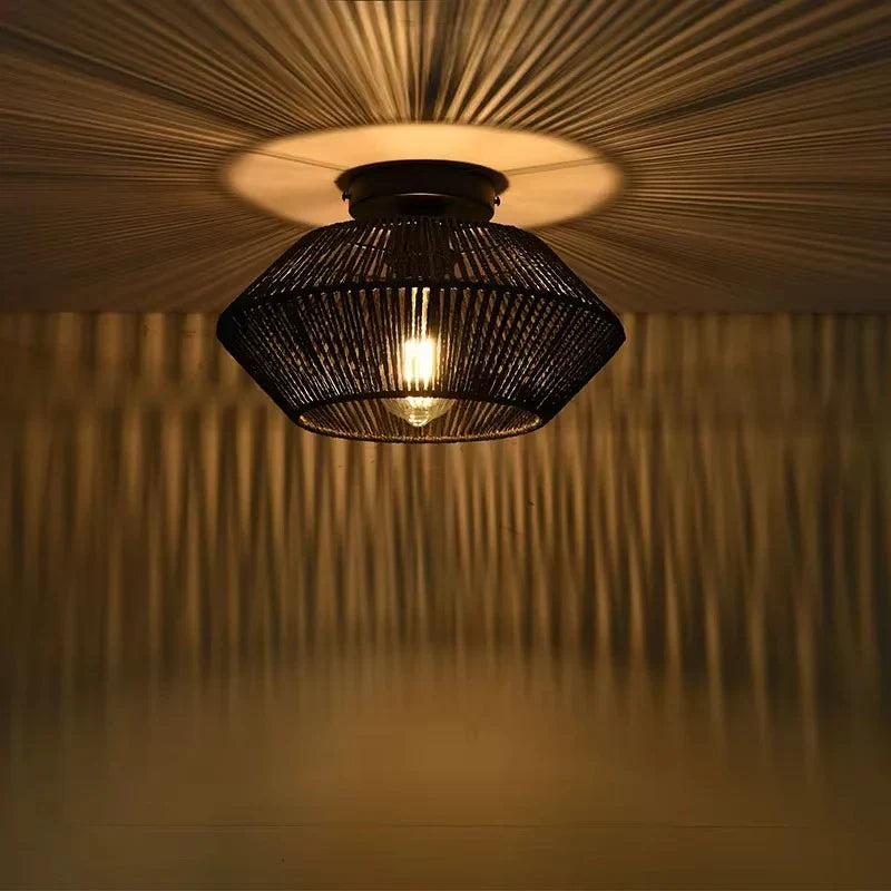 Ceiling lamp with a lattice lampshade – modern ceiling light in boho or industrial style