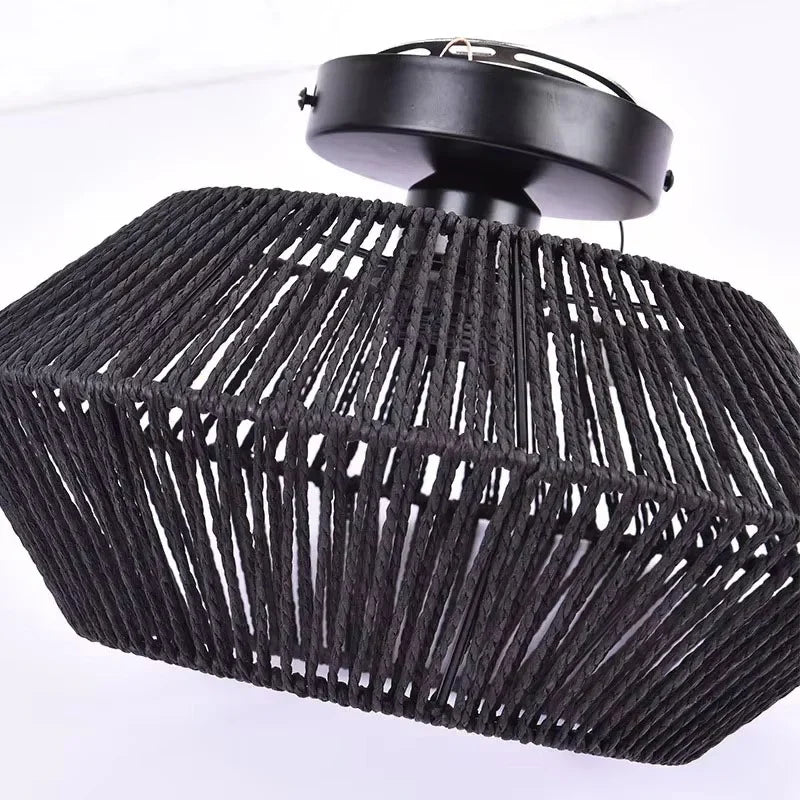 Ceiling lamp with a lattice lampshade – modern ceiling light in boho or industrial style