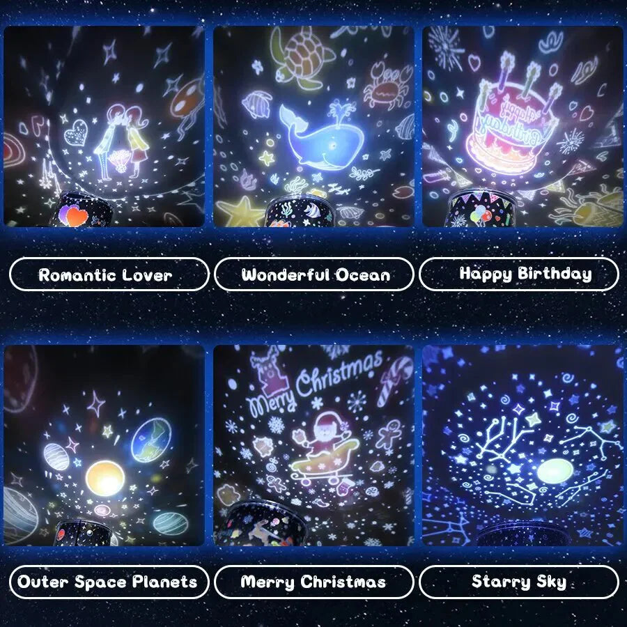 LED Night Projector with Remote Control and Music – Children's Lamp with Stars and Timer