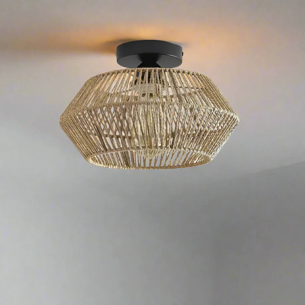 Ceiling lamp with a lattice lampshade – modern ceiling light in boho or industrial style