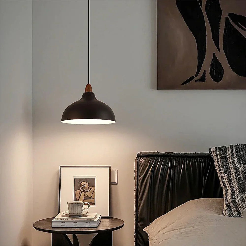 Modern Hanging Lamp with Wooden Accent – Minimalist Design