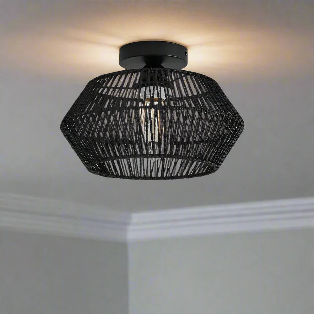 Ceiling lamp with a lattice lampshade – modern ceiling light in boho or industrial style