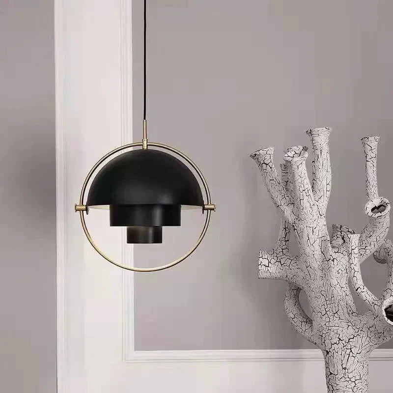 Designer Hanging Lamp with Metal Shade and Decorative Ring