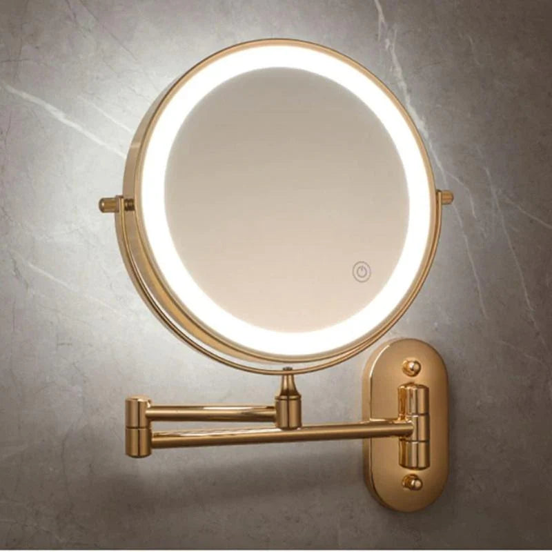 Wall-mounted cosmetic mirror with LED lighting and magnification